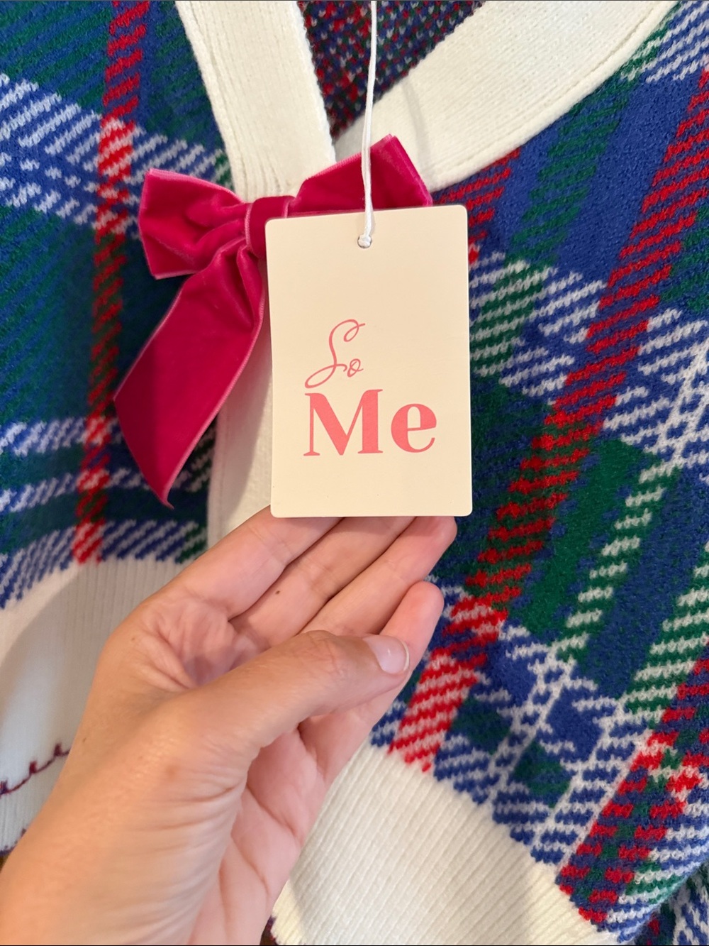 So Me plaid cardigan features a button-front design  with decorative bow - Picture 3 of 5